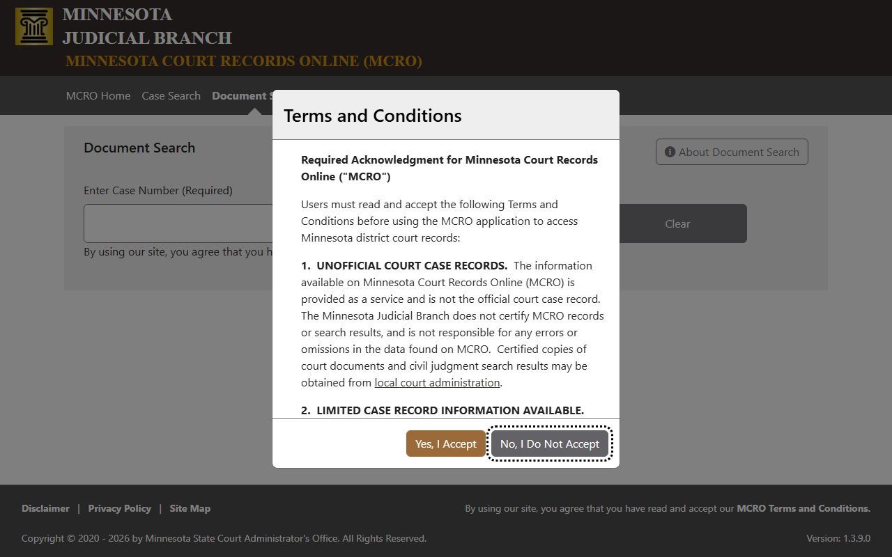 Ramsey County court records MCRO document search by case number