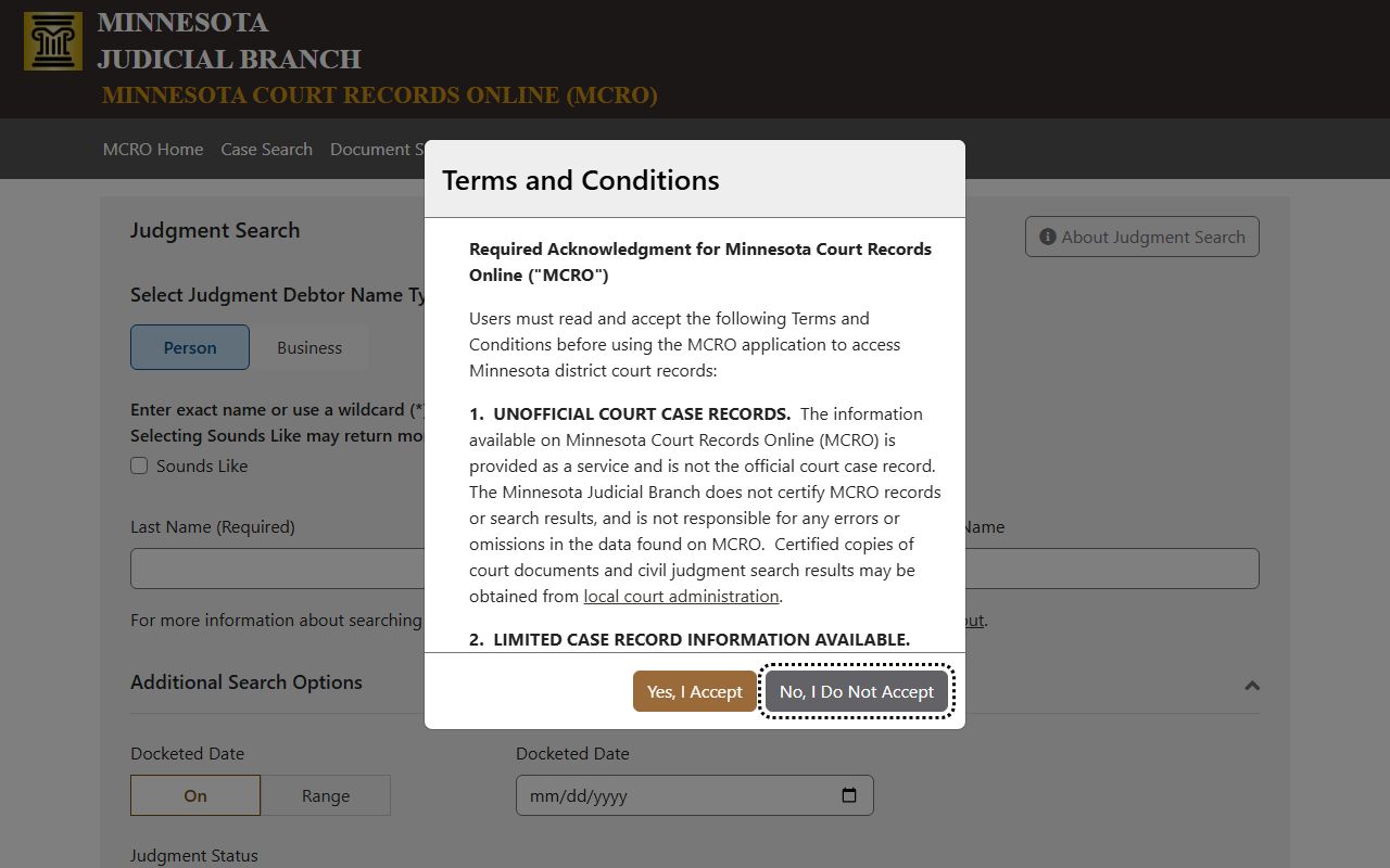 Ramsey County court records MCRO judgment search form