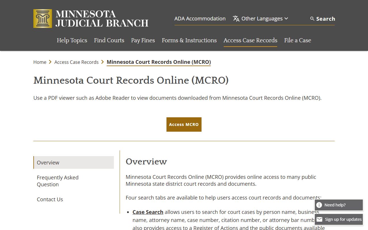 Ramsey County court records MCRO overview screen