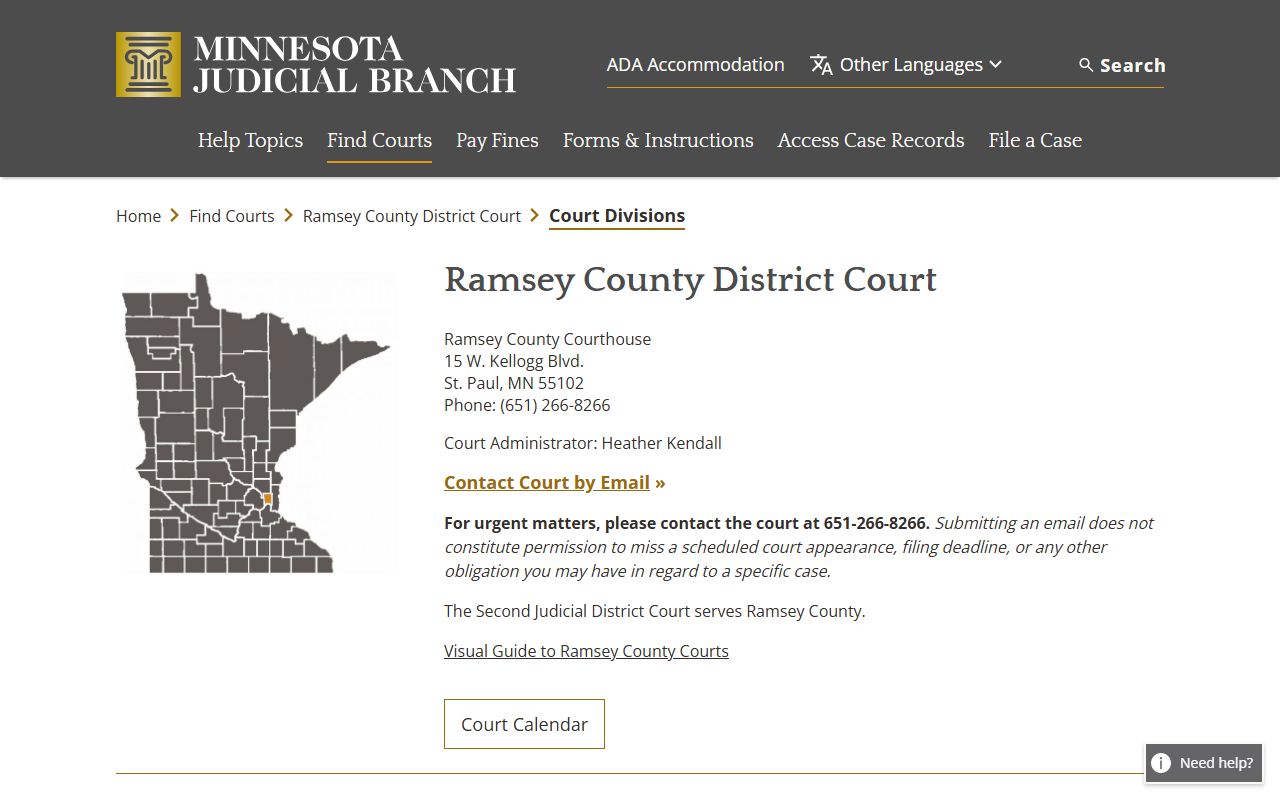 Ramsey County court records division summary page