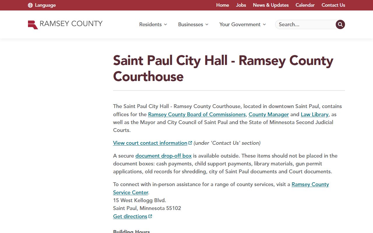 Ramsey County court records main courthouse building page