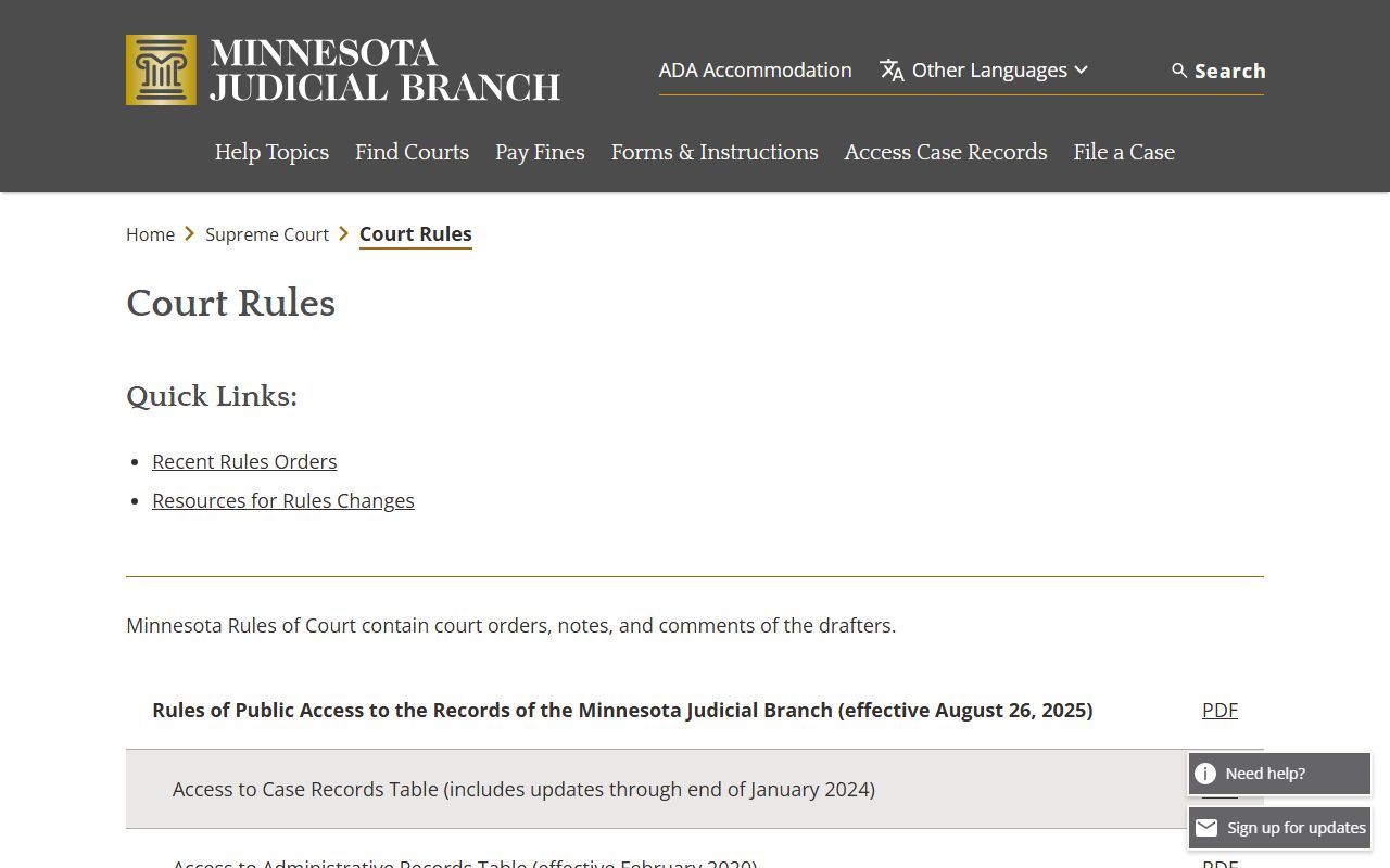 Ramsey County court records rules landing page