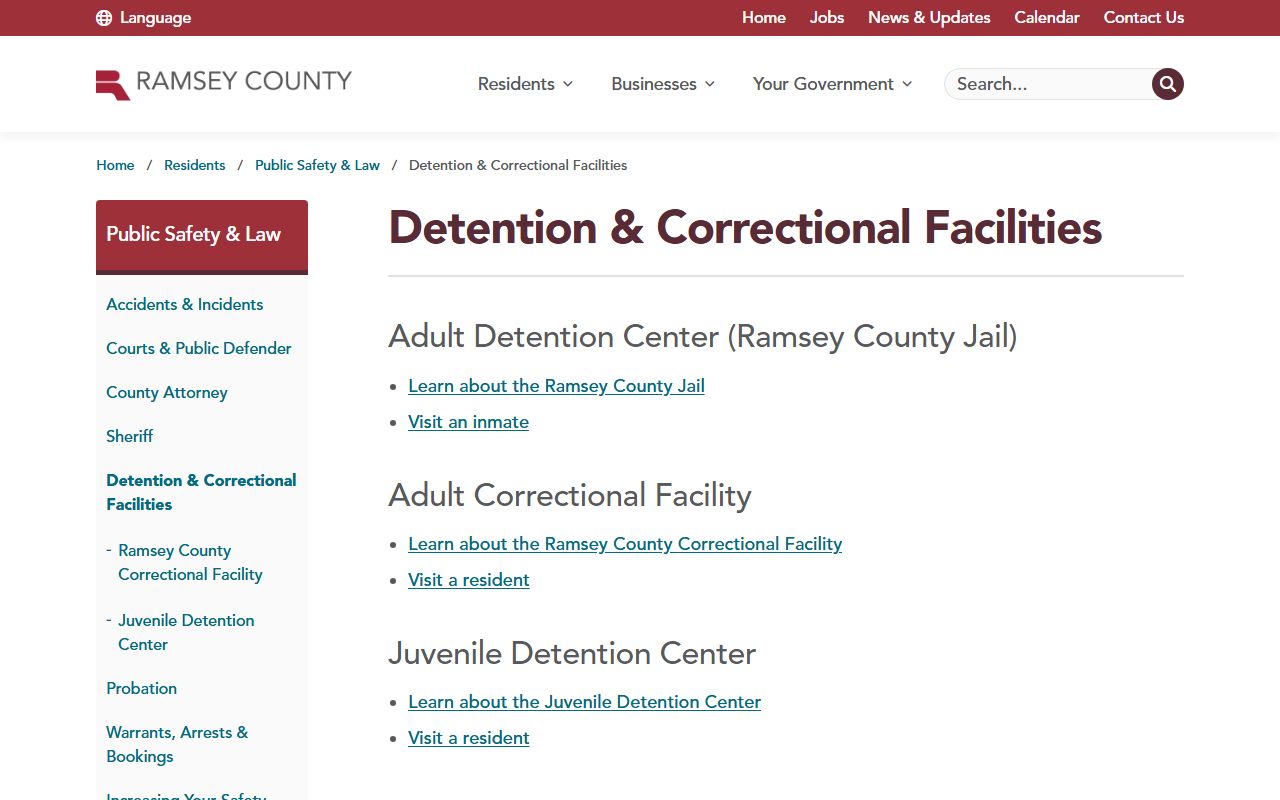 Ramsey County warrant search county detention facilities landing