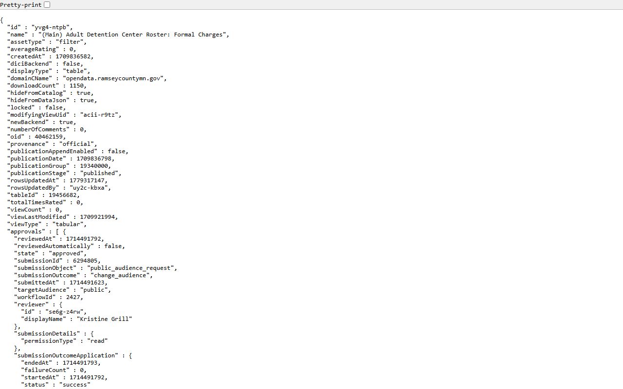 Ramsey County warrant search formal charges dataset metadata