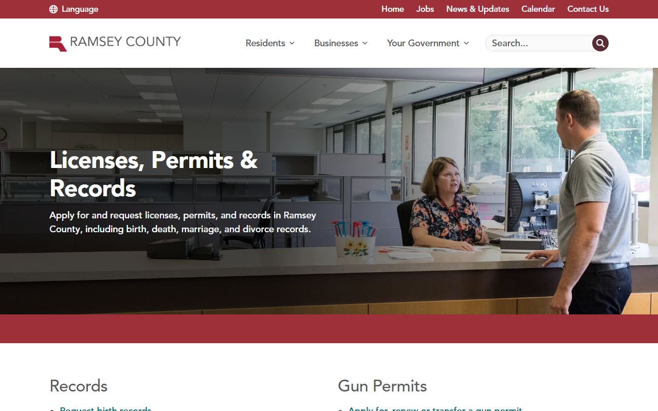 Ramsey County marriage and divorce records licenses permits records landing page