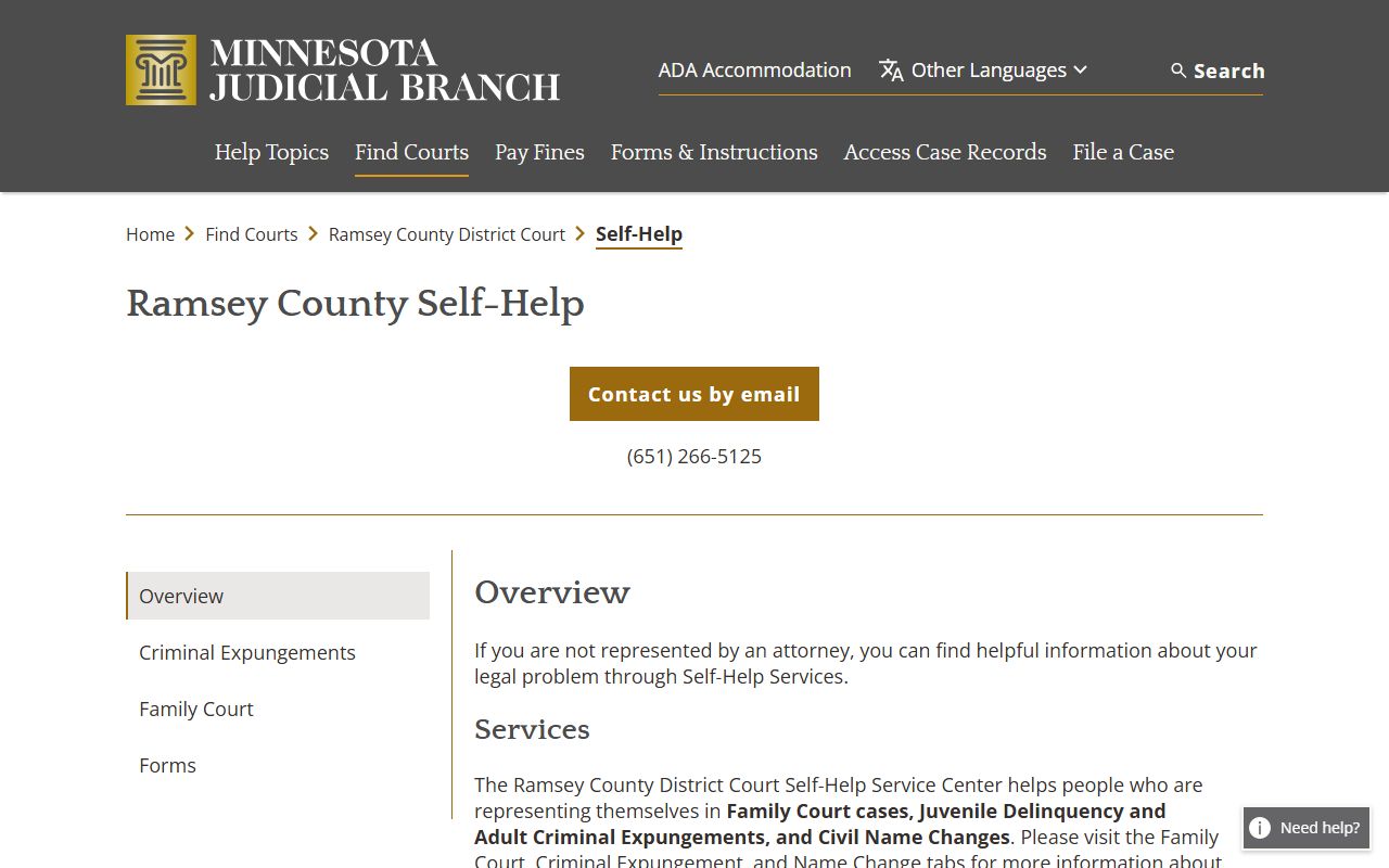 Ramsey County marriage and divorce records Self-Help Service Center page