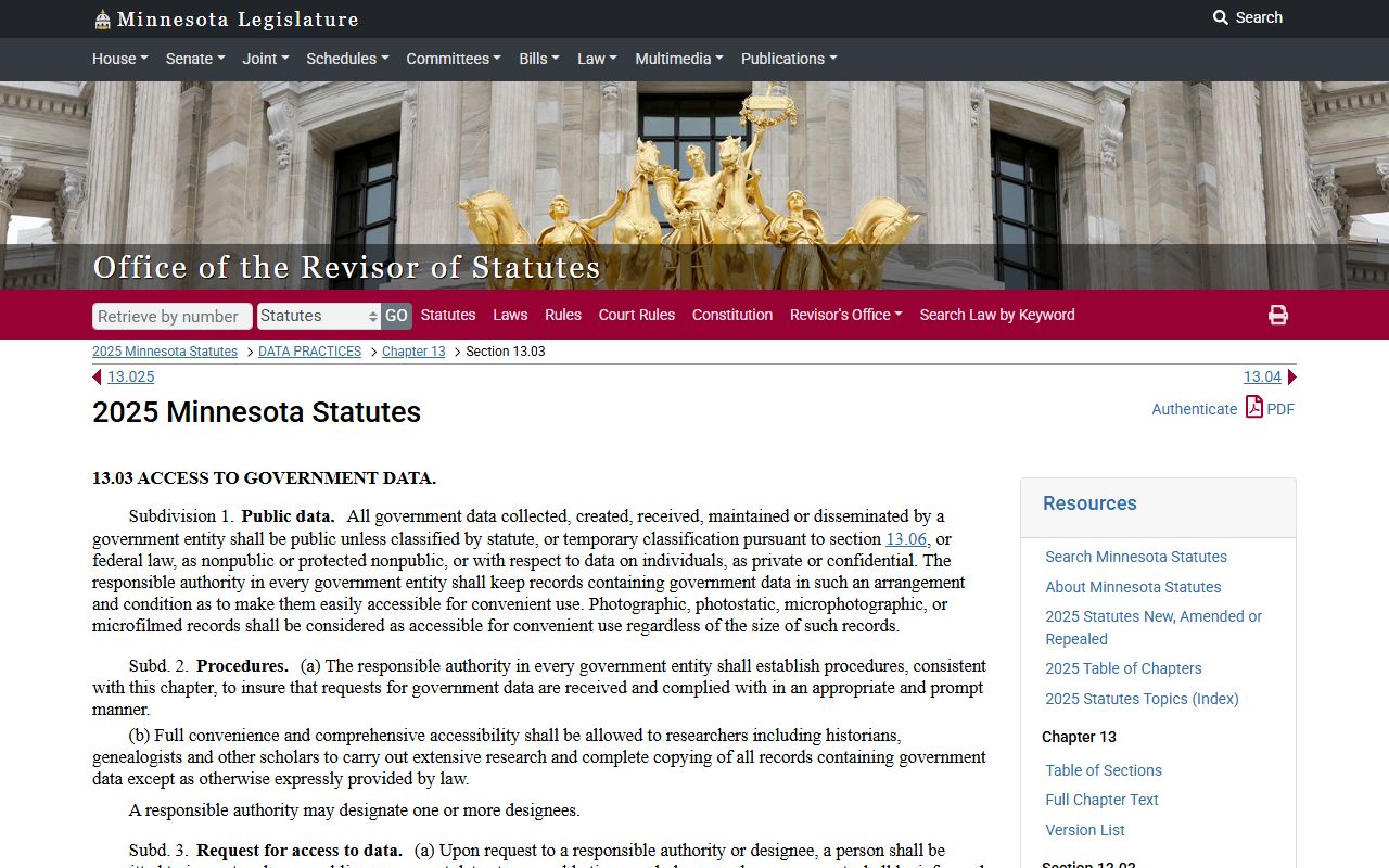 Ramsey County arrest records Minnesota Government Data Practices Act statute