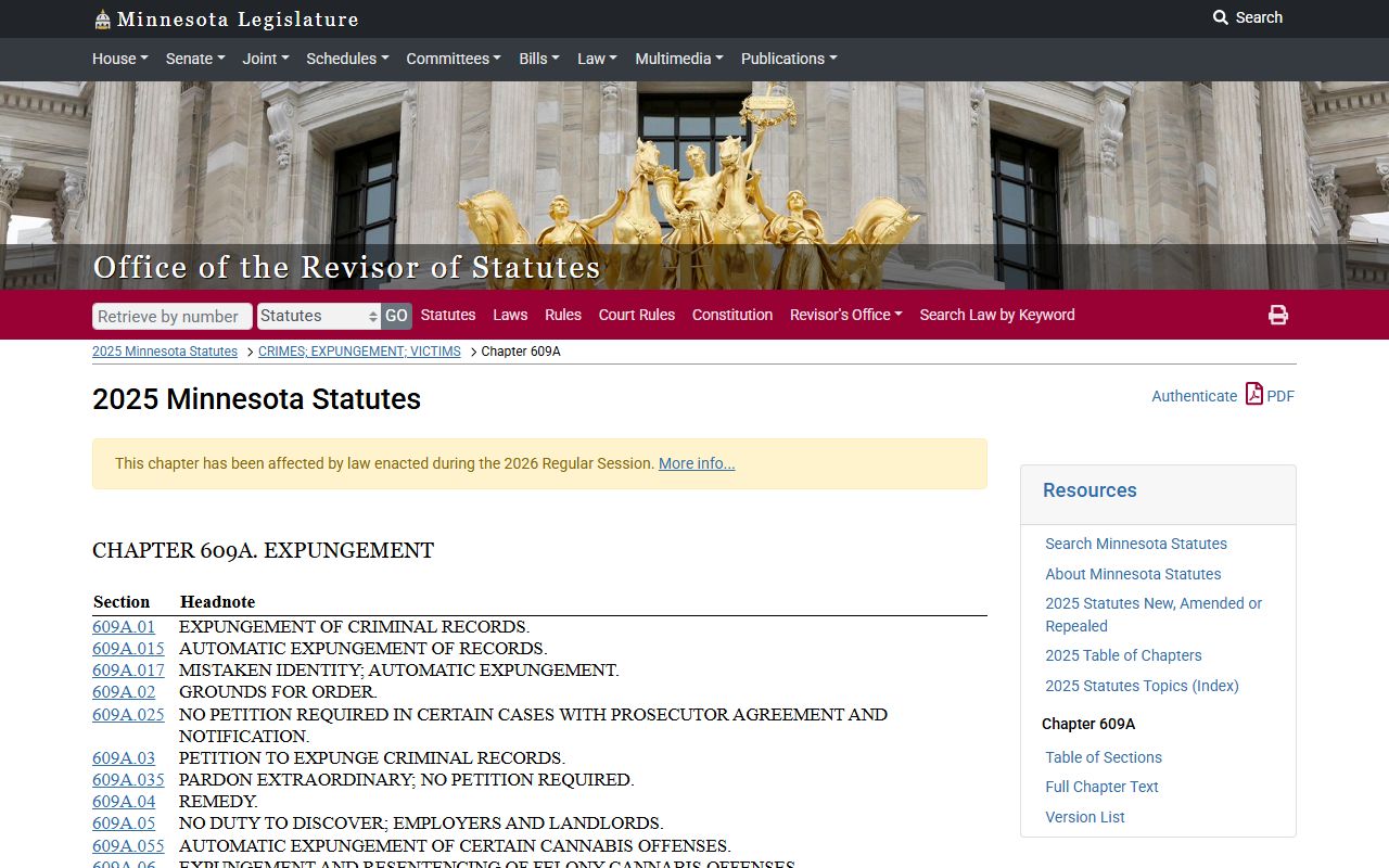 Ramsey County arrest records expungement statute chapter 609A