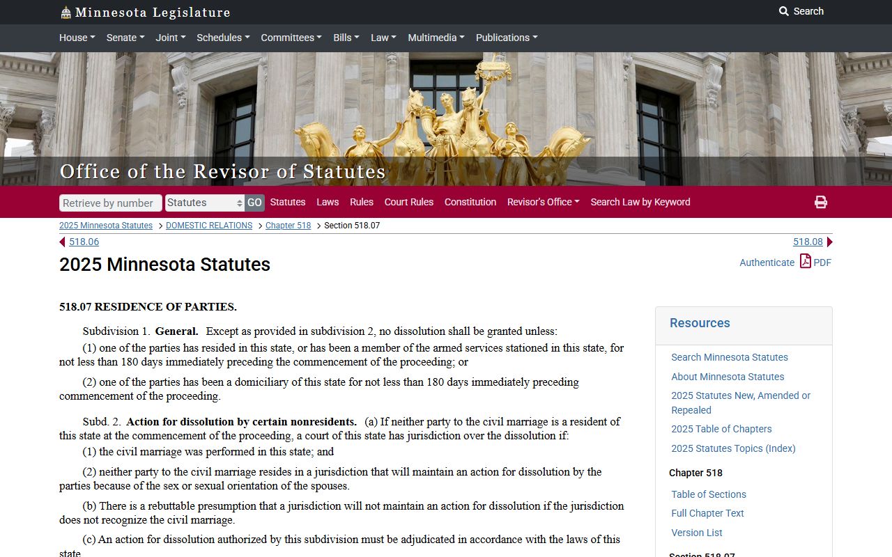 Ramsey County probate records dissolution residency statute