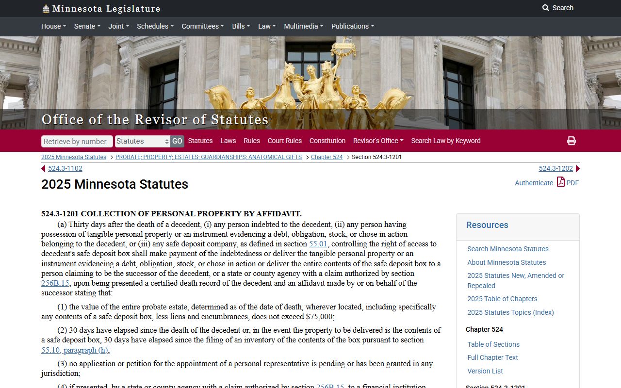 Ramsey County probate records small estate statute