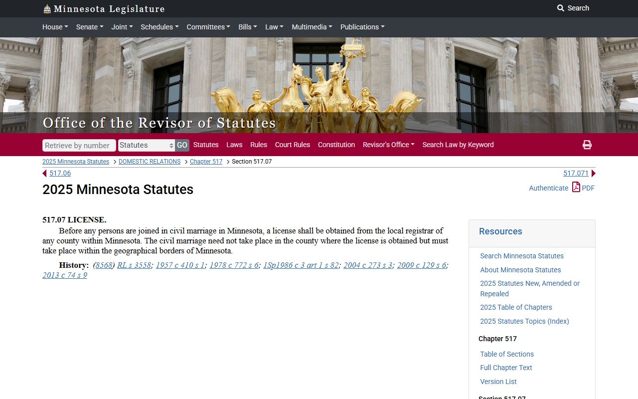 Ramsey County probate records marriage license application statute