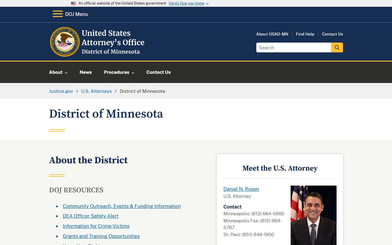 Ramsey County District Court U.S. Attorney Minnesota page